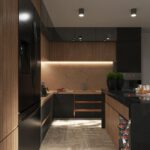 A stylish modern kitchen with sleek cabinets, LED lighting, and luxurious finishes.